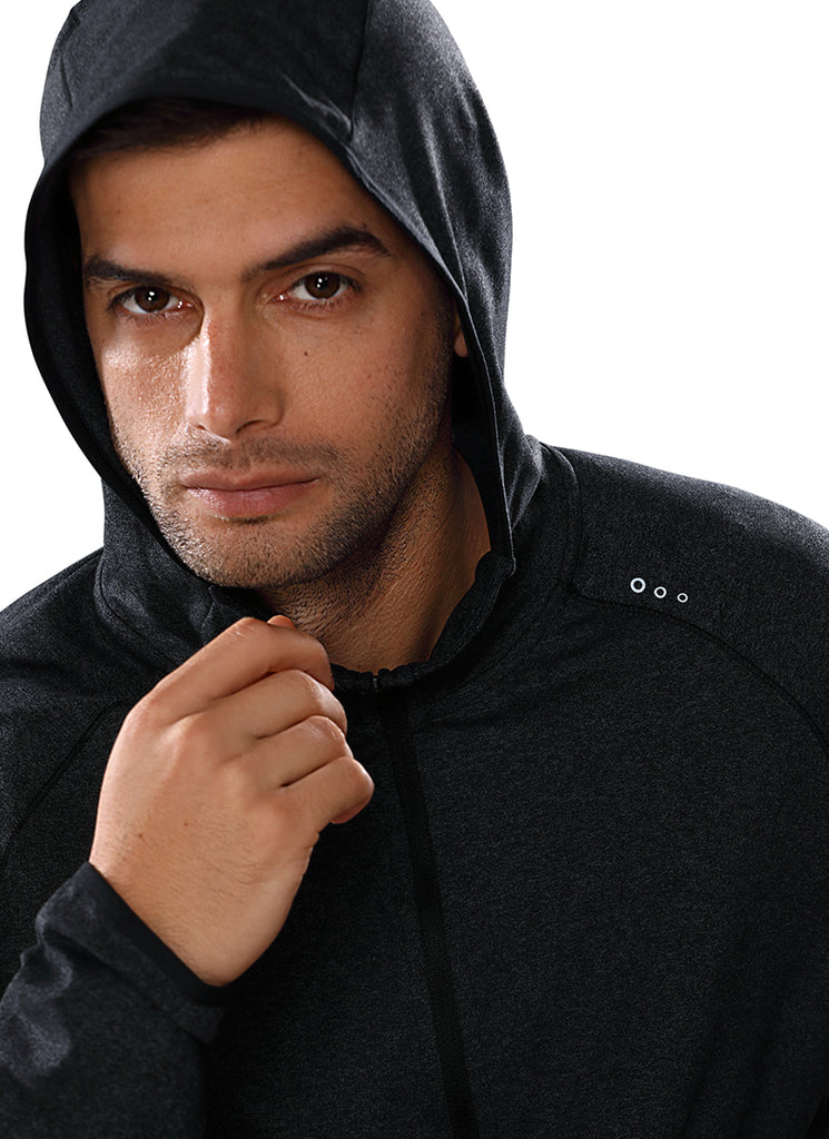 CRZ YOGA Men's Run Classic Fit Outerwear Brushed Full Zip Hoodie Black Heather