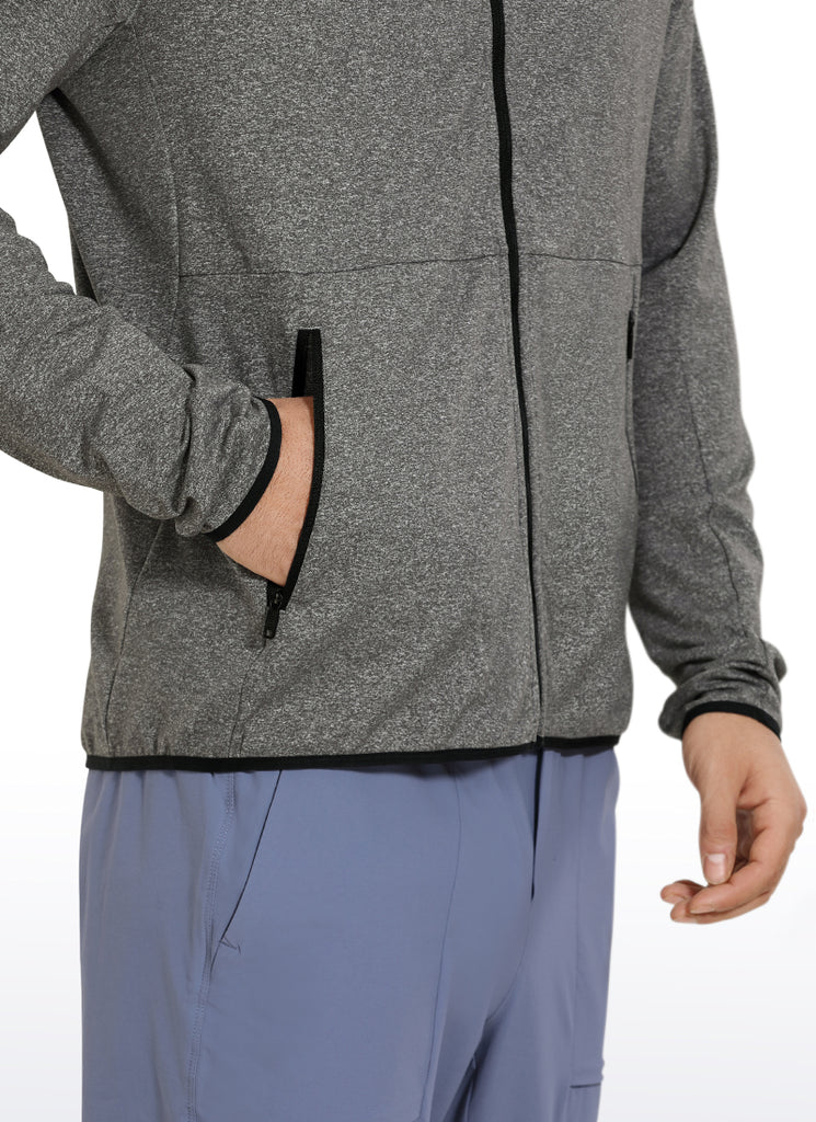 CRZ YOGA Men's Run Classic Fit Outerwear Brushed Full Zip Hoodie Grey Heather