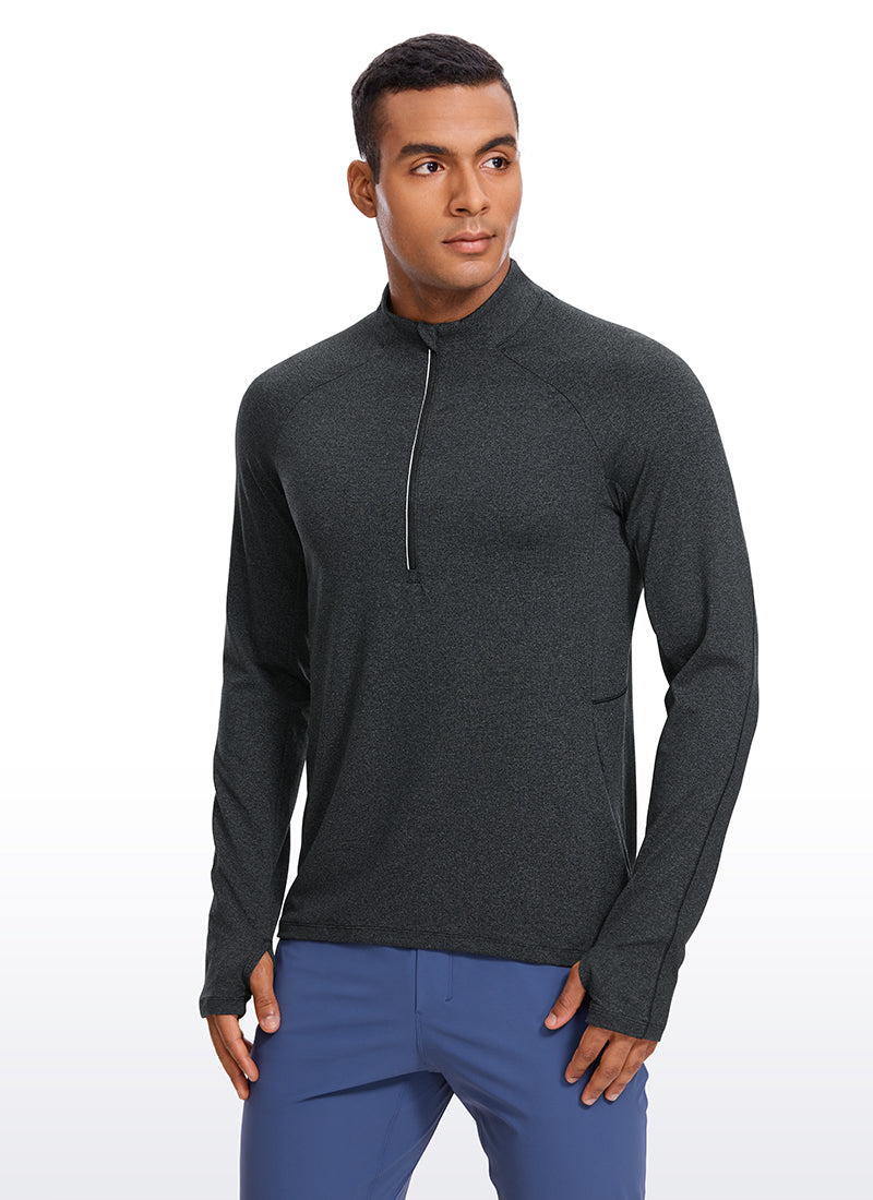 CRZ YOGA Men's Run Slim Fit Brushed Half Zip Long Sleeve Thumbhole Gull Gray