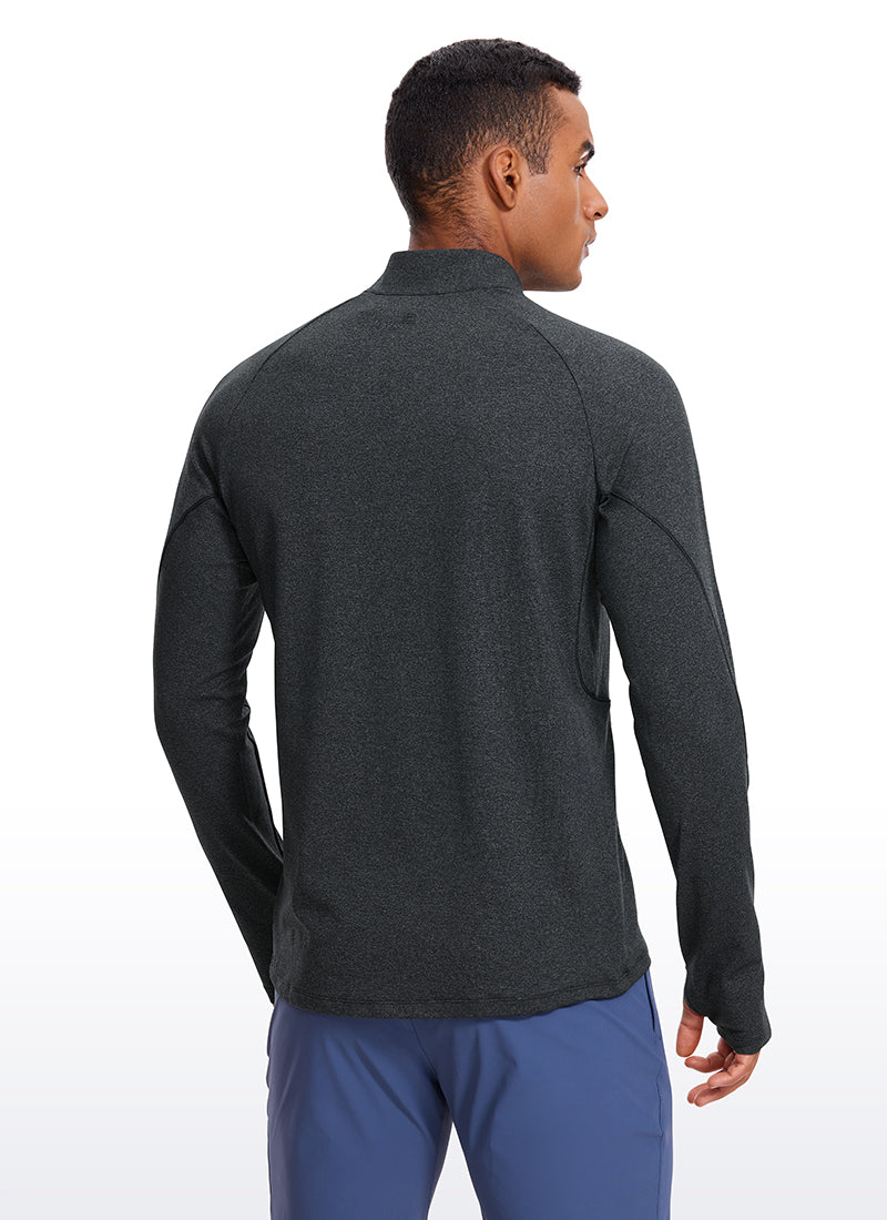 CRZ YOGA Men's Run Slim Fit Brushed Half Zip Long Sleeve Thumbhole Black Heather