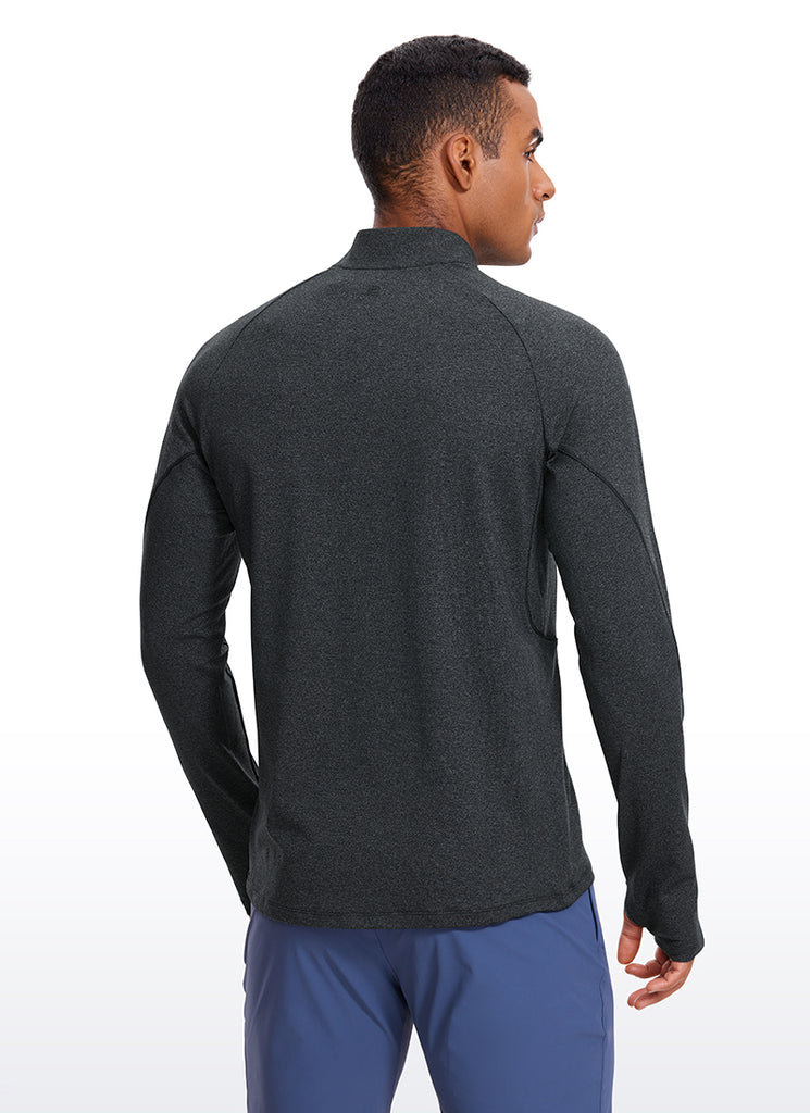CRZ YOGA Men's Run Slim Fit Brushed Half Zip Long Sleeve Thumbhole Black Heather