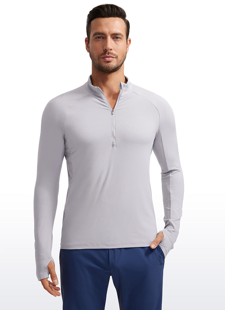 CRZ YOGA Men's Run Slim Fit Brushed Half Zip Long Sleeve Thumbhole Gull Gray