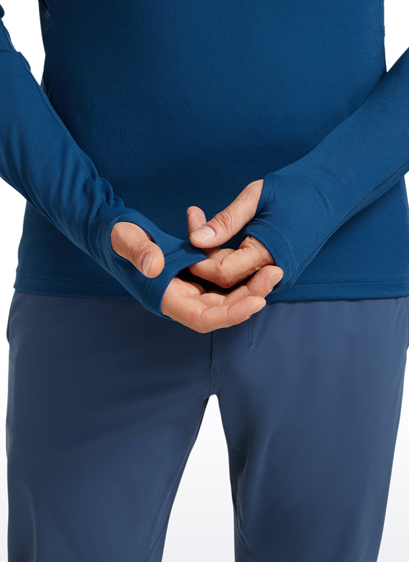 CRZ YOGA Men's Run Slim Fit Brushed Half Zip Long Sleeve Thumbhole Black Heather