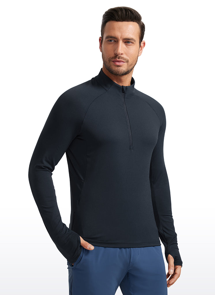 CRZ YOGA Men's Run Slim Fit Brushed Half Zip Long Sleeve Thumbhole French Navy