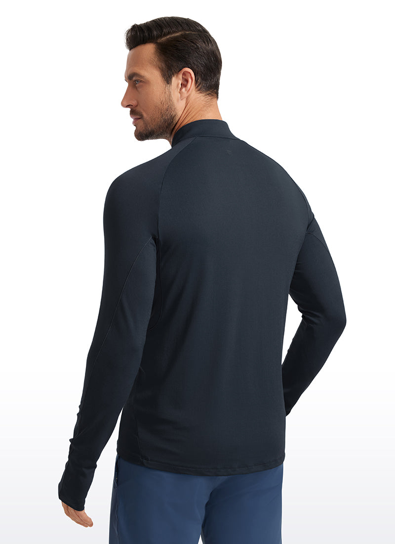 CRZ YOGA Men's Run Slim Fit Brushed Half Zip Long Sleeve Thumbhole French Navy