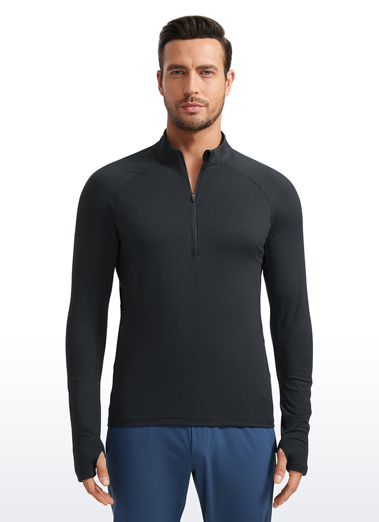 CRZ YOGA Men's Run Slim Fit Brushed Half Zip Long Sleeve Thumbhole French Navy