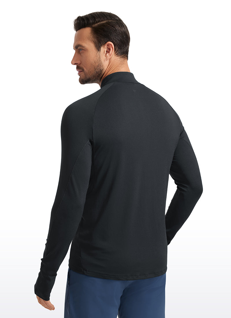 CRZ YOGA Men's Run Slim Fit Brushed Half Zip Long Sleeve Thumbhole True Navy