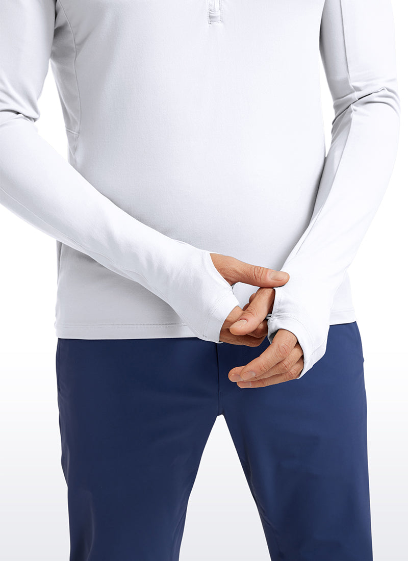 CRZ YOGA Men's Run Slim Fit Brushed Half Zip Long Sleeve Thumbhole Black