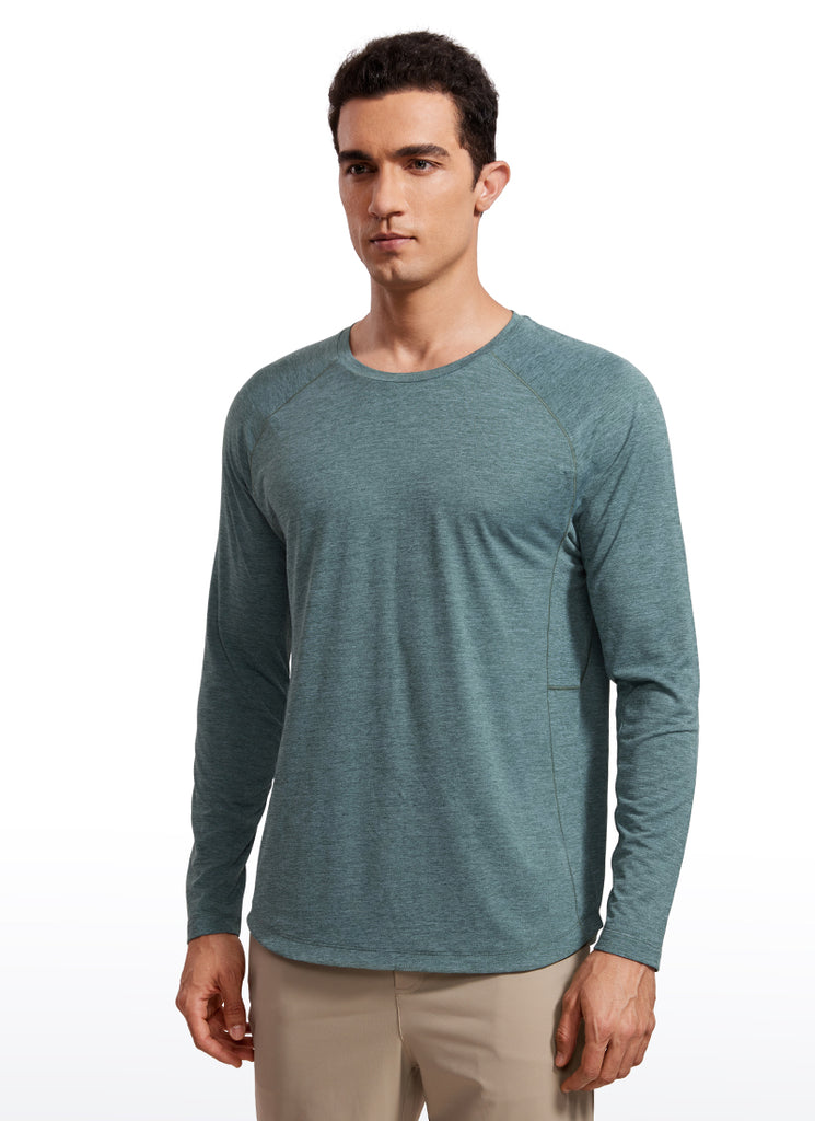 CRZ YOGA Men's Train Slim Fit Lightweight Rounded Scallop Long Sleeves Carbon Heather
