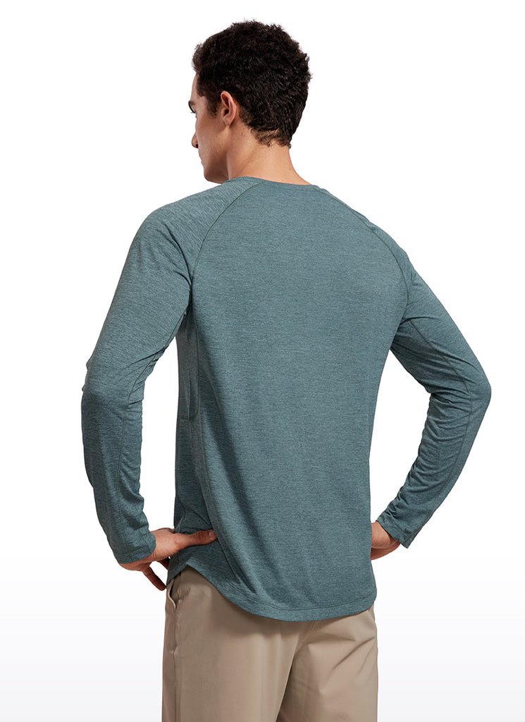 CRZ YOGA Men's Train Slim Fit Lightweight Rounded Scallop Long Sleeves Limestone Green