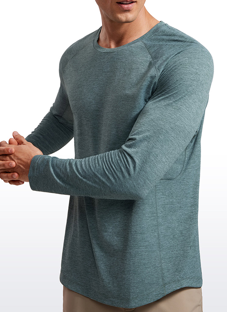CRZ YOGA Men's Train Slim Fit Lightweight Rounded Scallop Long Sleeves Limestone Green