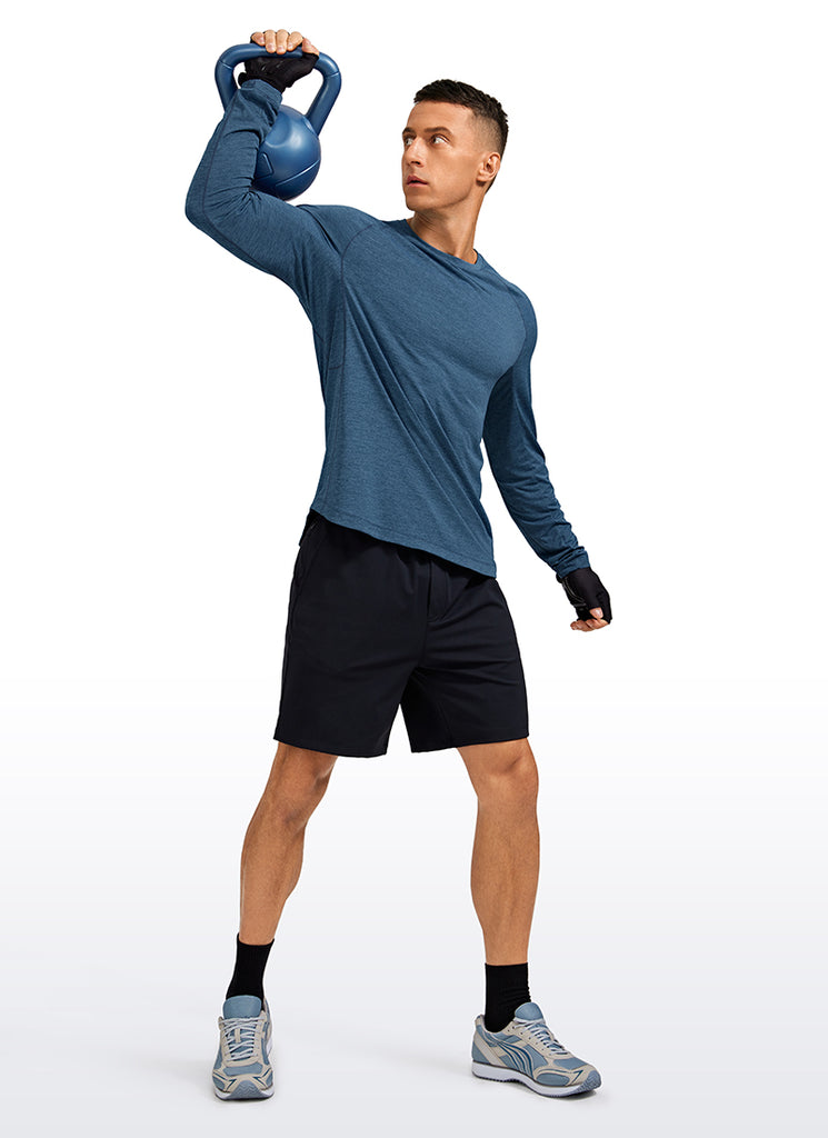 CRZ YOGA Men's Train Slim Fit Lightweight Rounded Scallop Long Sleeves Black