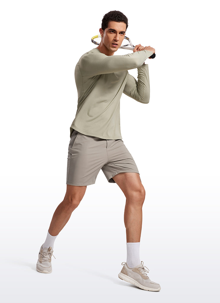 CRZ YOGA Men's Train Slim Fit Lightweight Rounded Scallop Long Sleeves Ocean Blue Heather