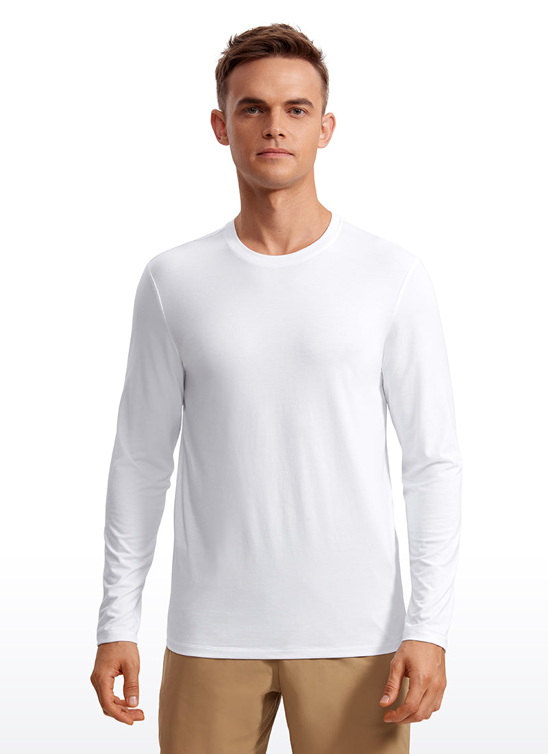 CRZ YOGA Men's Casual Classic Fit Quick Dry Crew Neck Long Sleeves White