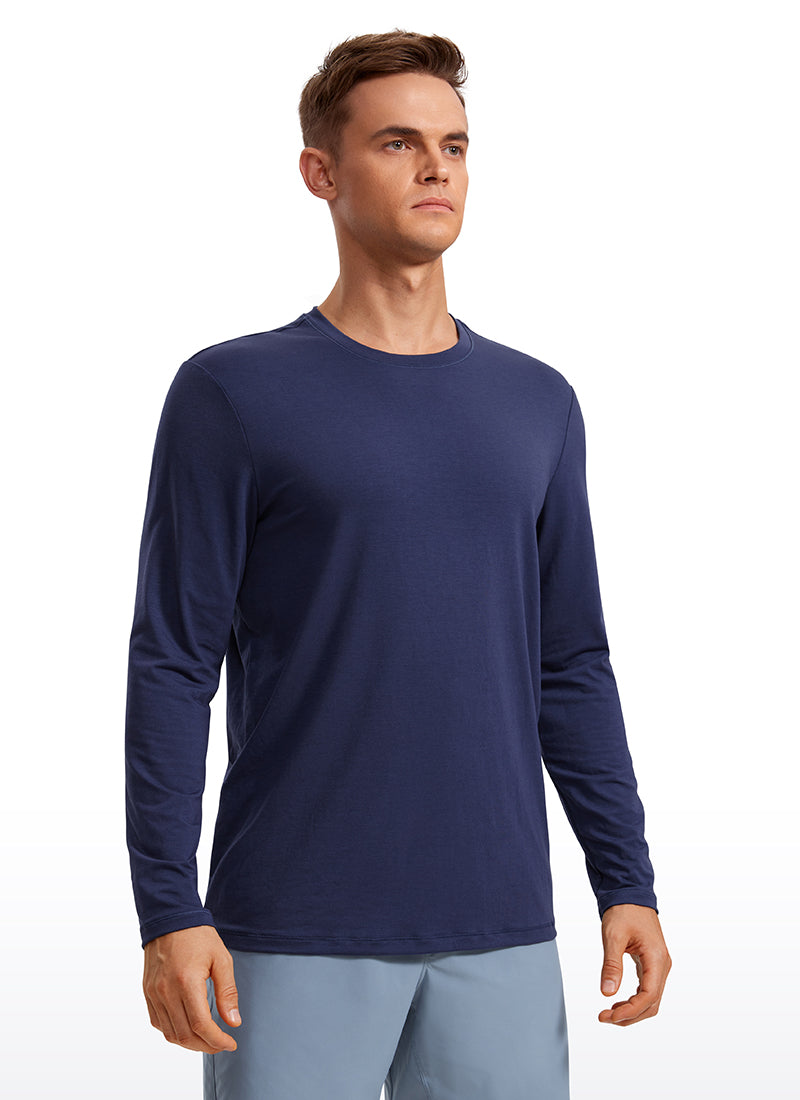 CRZ YOGA Men's Casual Classic Fit Quick Dry Crew Neck Long Sleeves Night Sea Blue