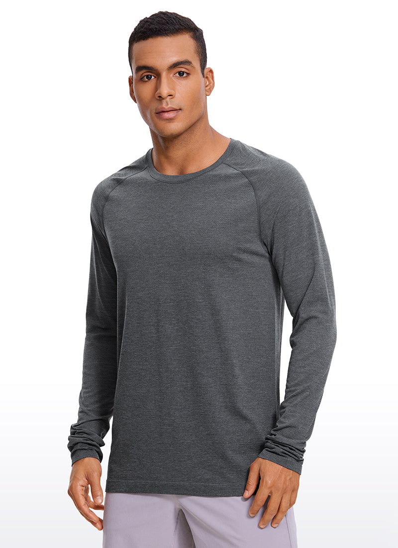 CRZ YOGA Men's Train Slim Fit Shirts Speedy Seamless Long Sleeves Deep Coal Heather