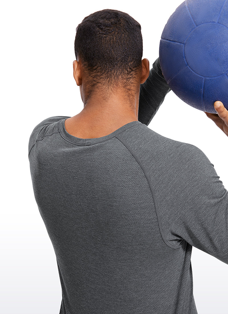 CRZ YOGA Men's Train Slim Fit Shirts Speedy Seamless Long Sleeves Deep Coal Heather