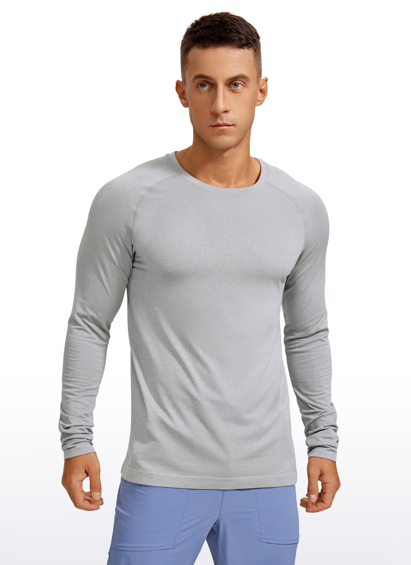 CRZ YOGA Men's Train Slim Fit Shirts Speedy Seamless Long Sleeves Deep Coal Heather