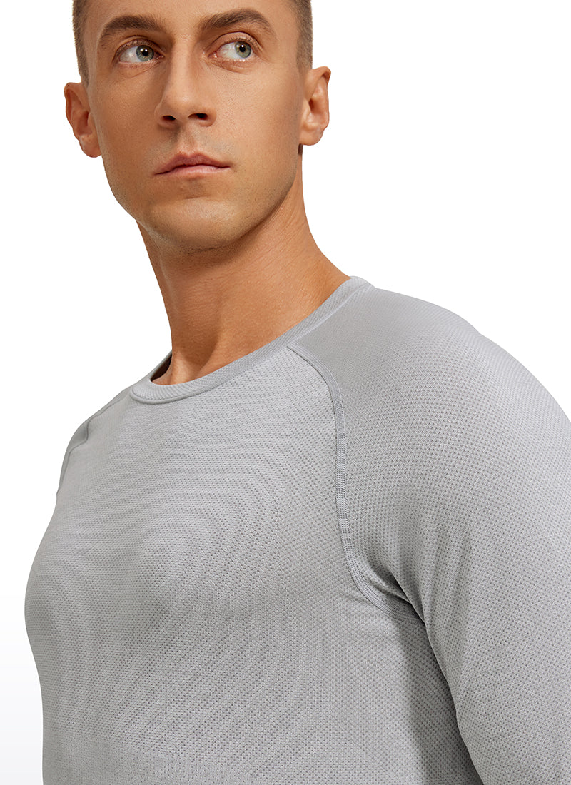 CRZ YOGA Men's Train Slim Fit Shirts Speedy Seamless Long Sleeves Charcoal Grey Heather