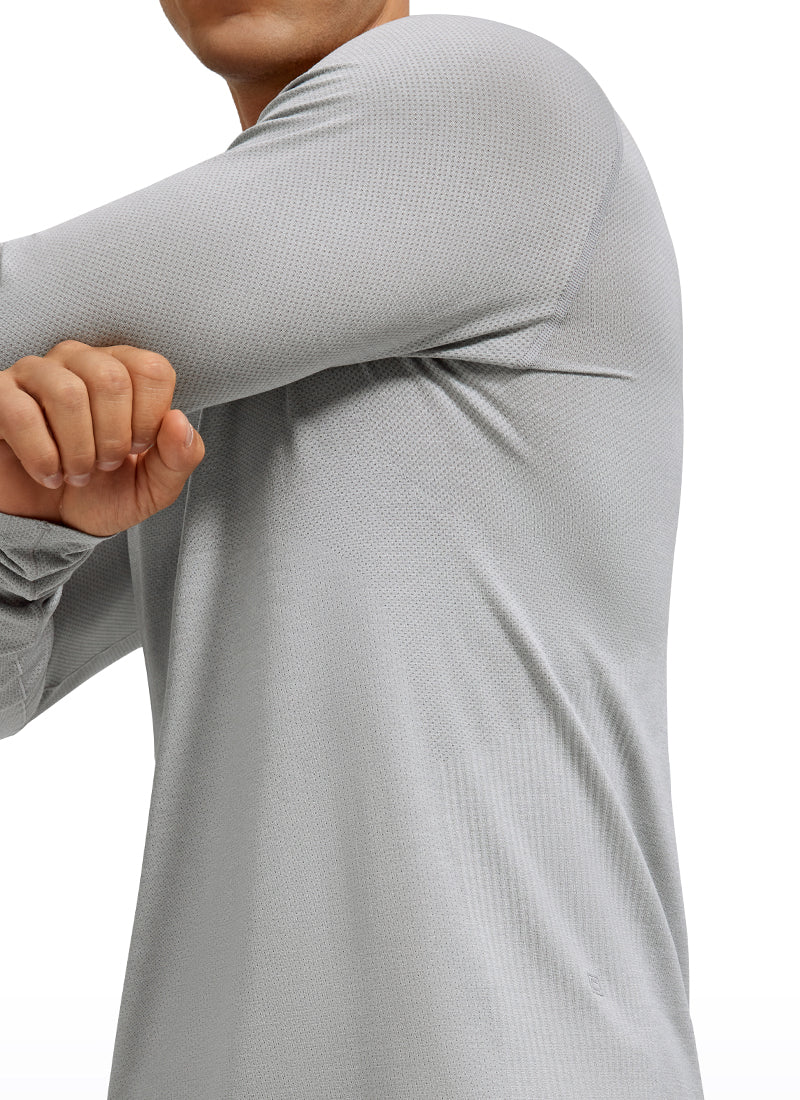 CRZ YOGA Men's Train Slim Fit Shirts Speedy Seamless Long Sleeves Charcoal Grey Heather
