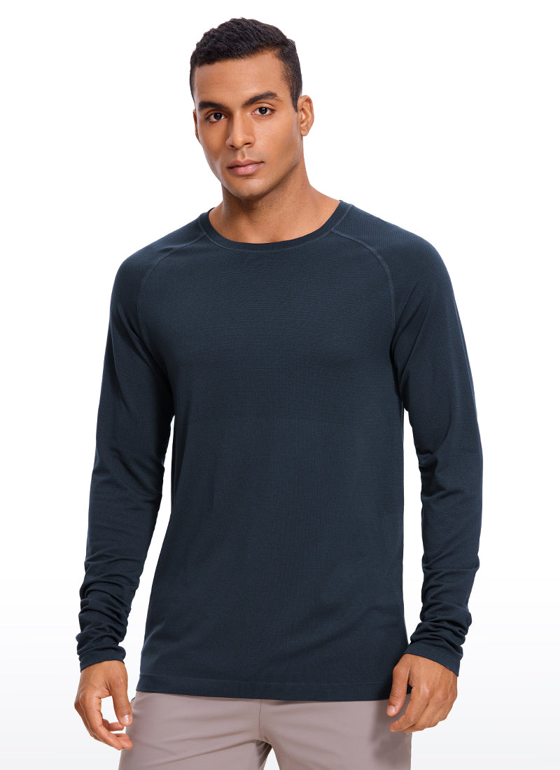 CRZ YOGA Men's Train Slim Fit Shirts Speedy Seamless Long Sleeves Charcoal Grey Heather