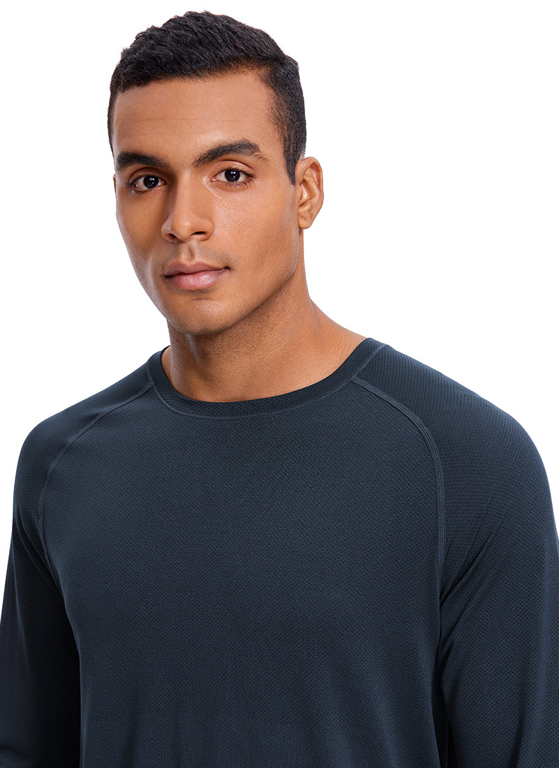 CRZ YOGA Men's Train Slim Fit Shirts Speedy Seamless Long Sleeves True Navy Heather