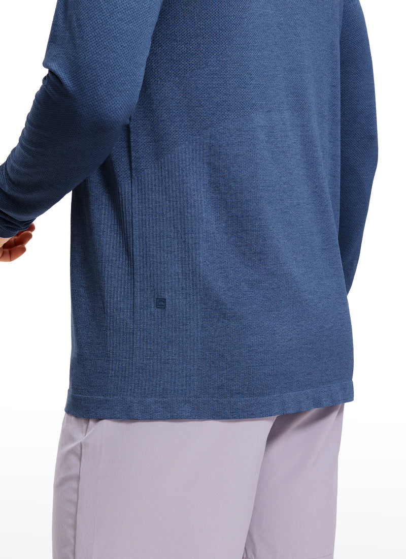 CRZ YOGA Men's Train Slim Fit Shirts Speedy Seamless Long Sleeves True Navy Heather