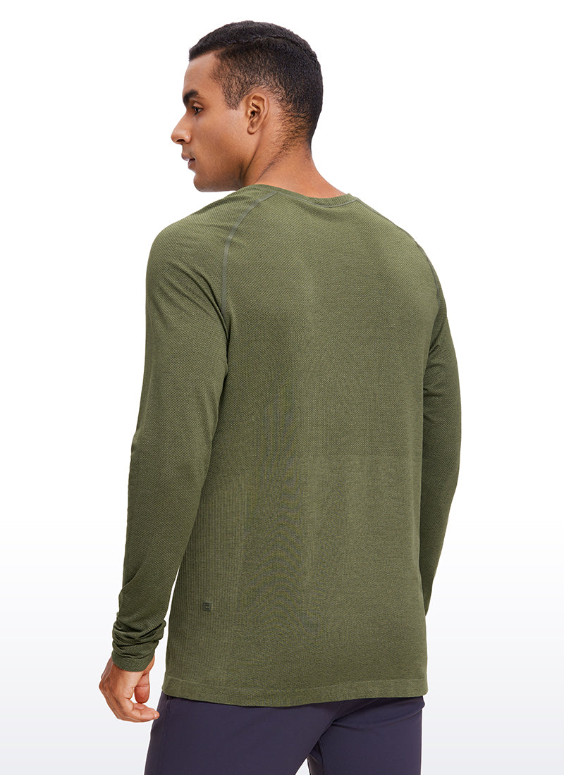 CRZ YOGA Men's Train Slim Fit Shirts Speedy Seamless Long Sleeves Tempest Blue Heather