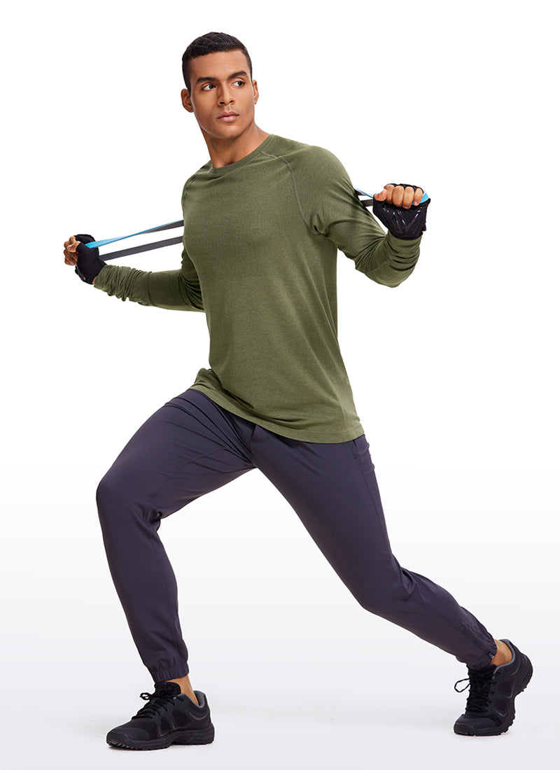 CRZ YOGA Men's Train Slim Fit Shirts Speedy Seamless Long Sleeves Tempest Blue Heather