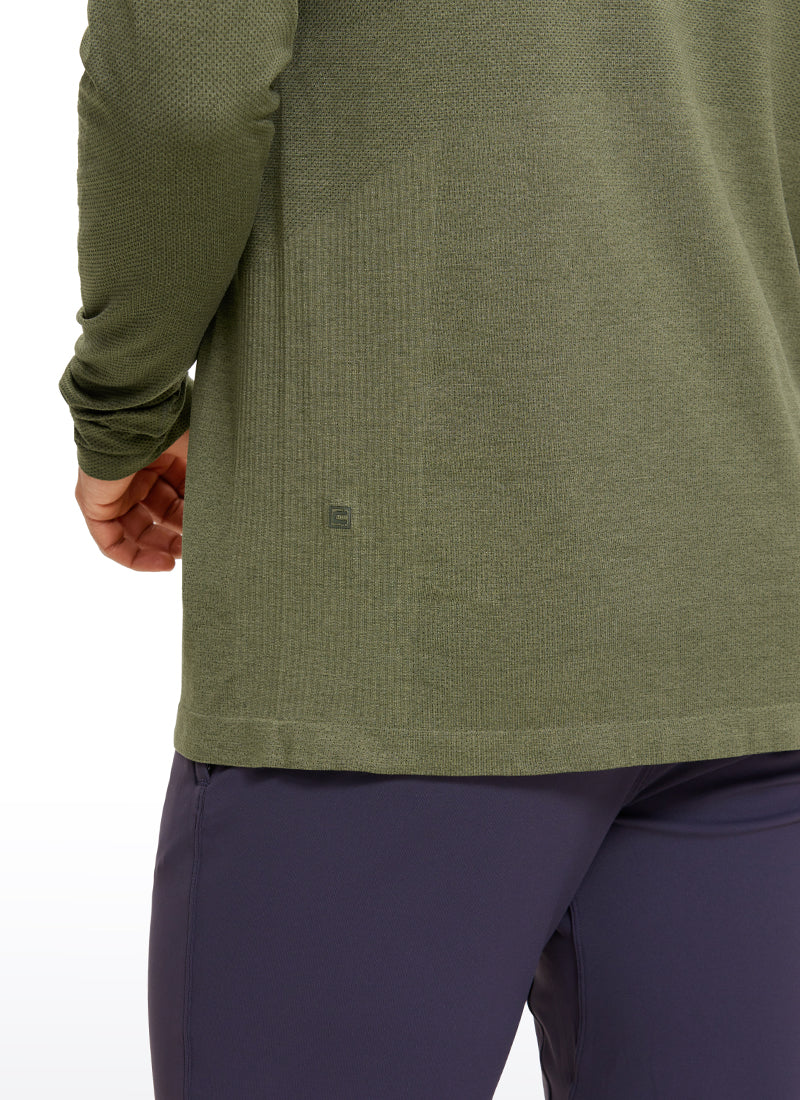 CRZ YOGA Men's Train Slim Fit Shirts Speedy Seamless Long Sleeves Tempest Blue Heather