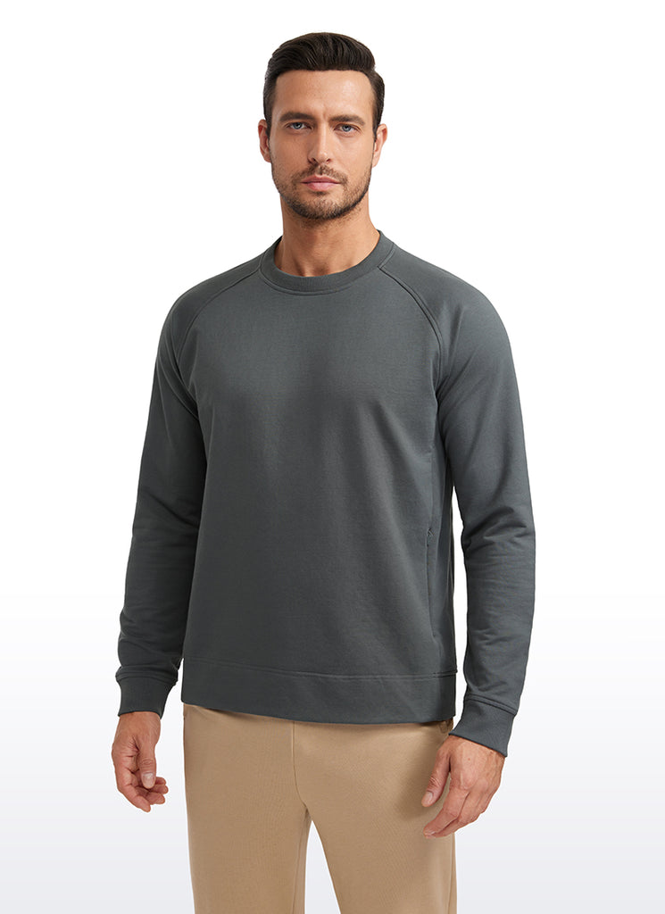 CRZ YOGA Men's Train Classic Fit Pullover Sweatshirts Long Sleeves Grey Sage