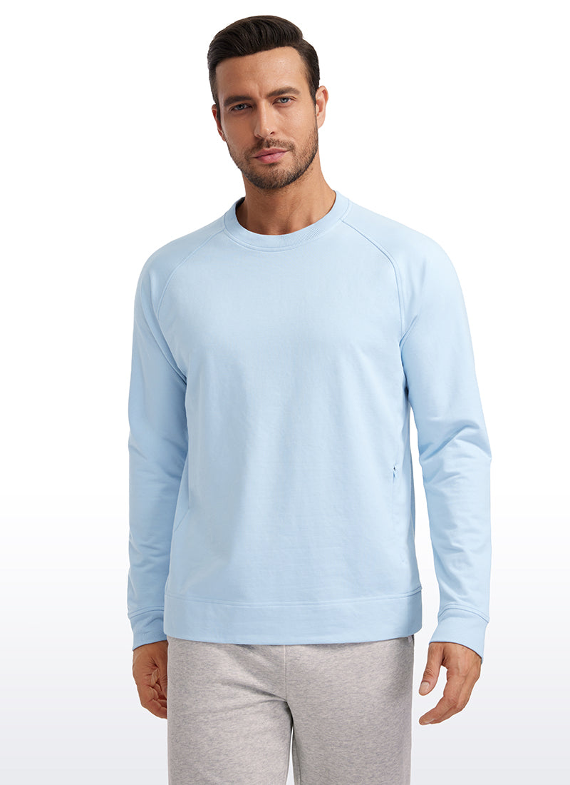 CRZ YOGA Men's Train Classic Fit Pullover Sweatshirts Long Sleeves Chambray Blue