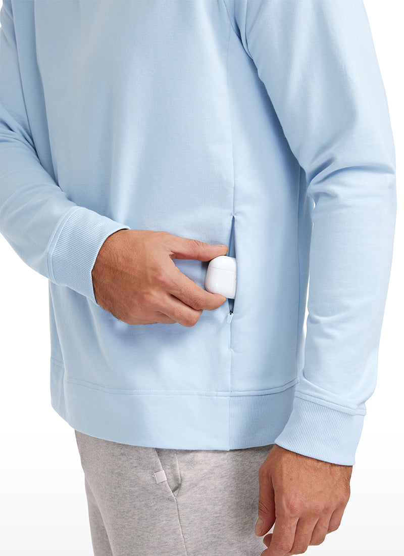 CRZ YOGA Men's Train Classic Fit Pullover Sweatshirts Long Sleeves Chambray Blue