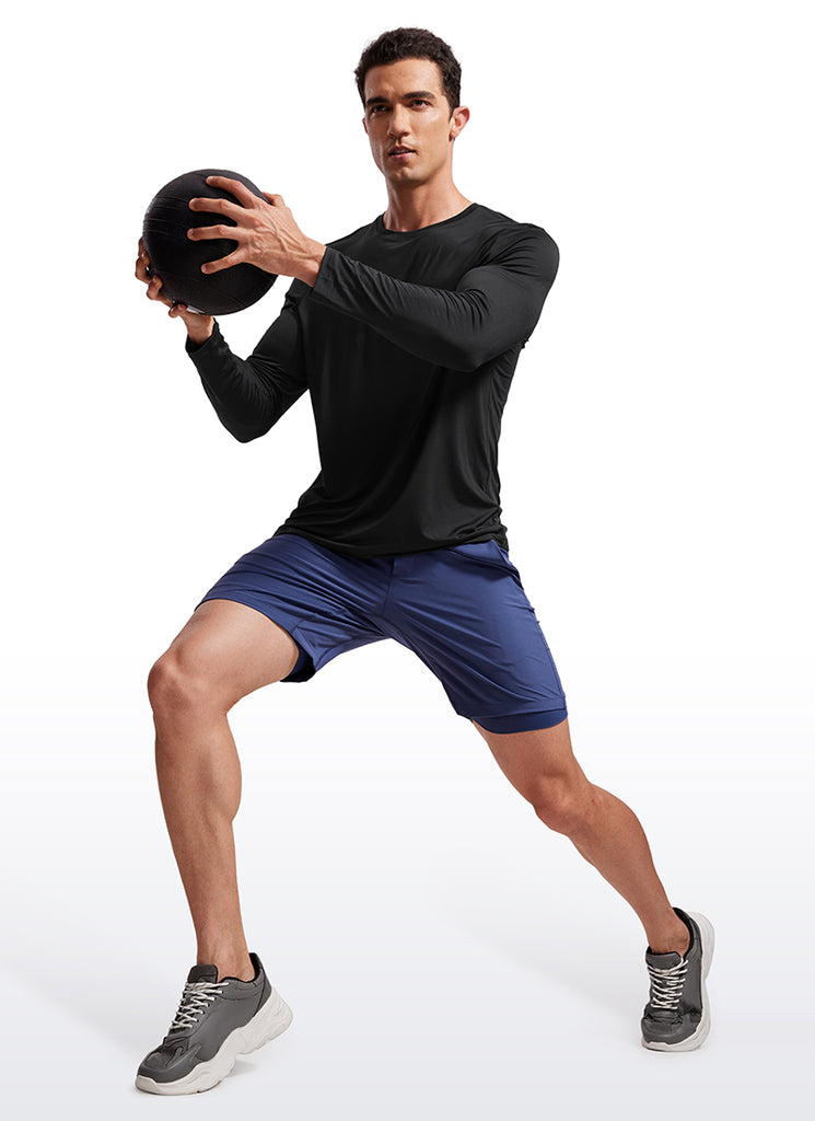 CRZ YOGA Men's Training Classic Fit Ultralight Crew Neck Long Sleeves Black