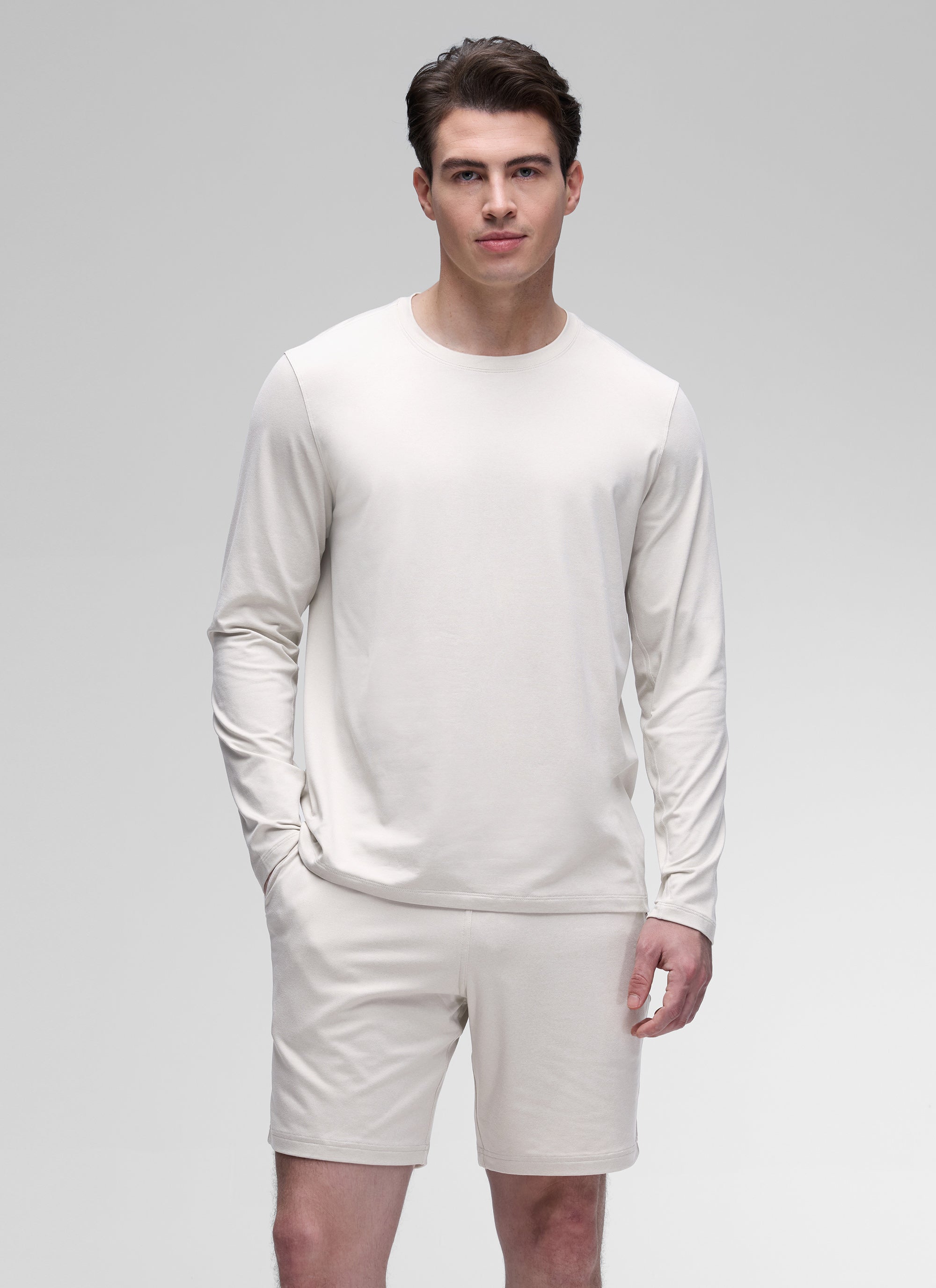 CRZ YOGA Men's Casual Classic Fit Crewneck Sweatshirts Long Sleeves Milky White