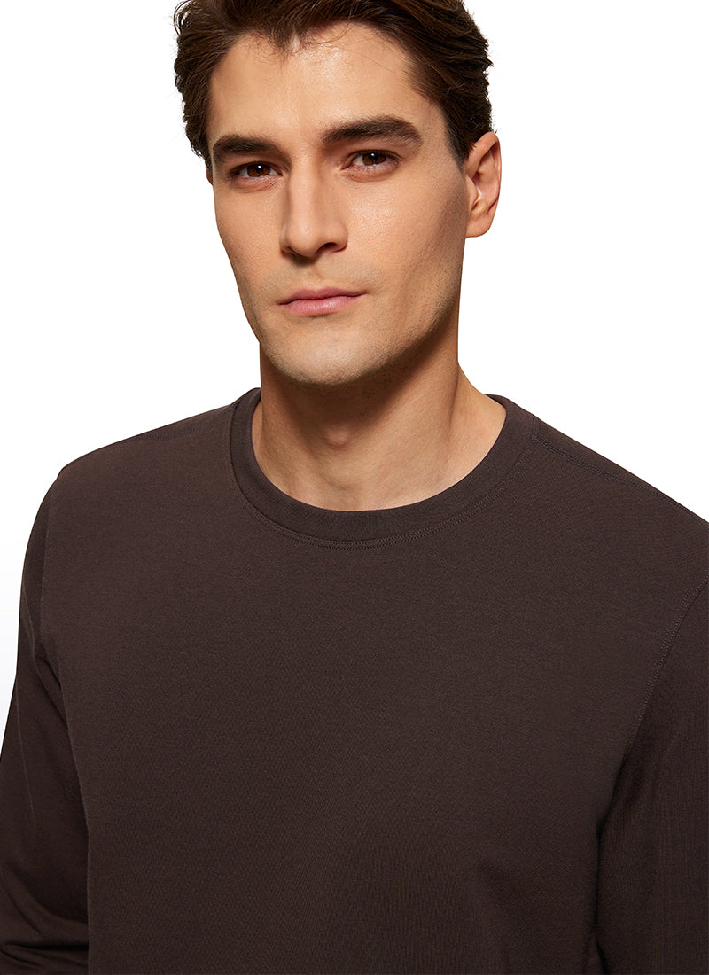 CRZ YOGA Men's Casual Classic Fit Pullover Sweatshirts Long Sleeves Hot Fudge Brown