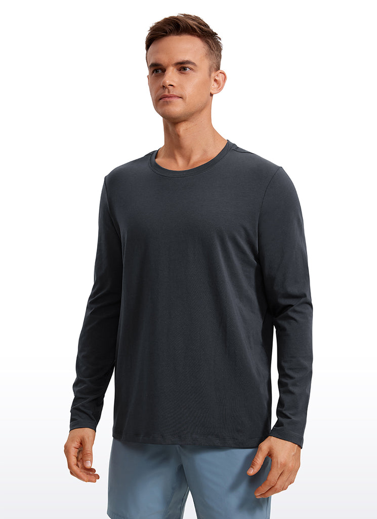 CRZ YOGA Men's Pima Cotton PRO  Basic Casual Long Sleeve Crew Neck Black