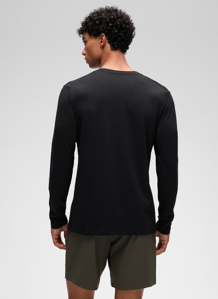 CRZ YOGA Man's Cotton-Blend Workout Crew Neck Classic Fit Long Sleeves Black