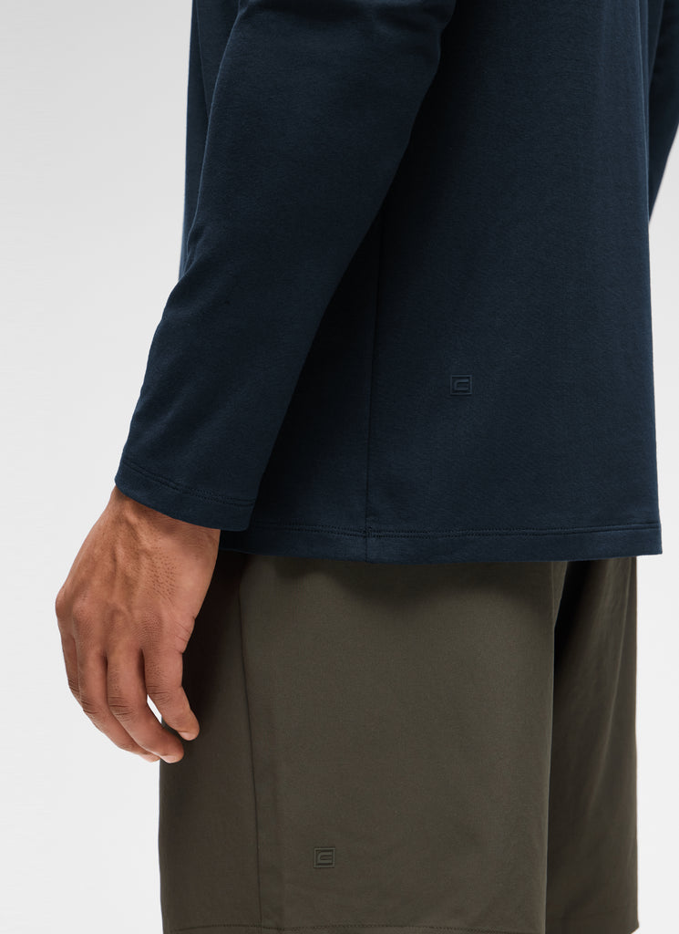 CRZ YOGA Man's Cotton-Blend Workout Crew Neck Classic Fit Long Sleeves True Navy