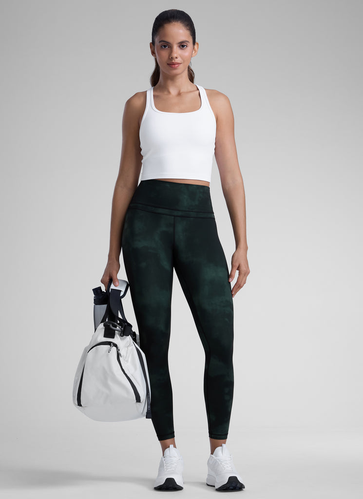 CRZ YOGA Women's Yoga Train High Rise Nakedfeel Leggings 25" 7/8 Pants Emerald Green Tie-Dye Flowers