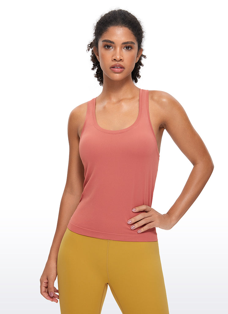 CRZ YOGA Women's Yoga Slim Fit Tops Seamless Workout Tank Scroop Neck Briar Rose
