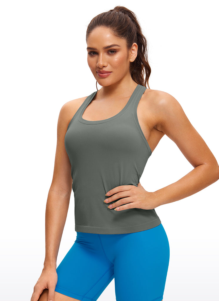 CRZ YOGA Women's Yoga Slim Fit Tops Seamless Workout Tank Scroop Neck Green Jade