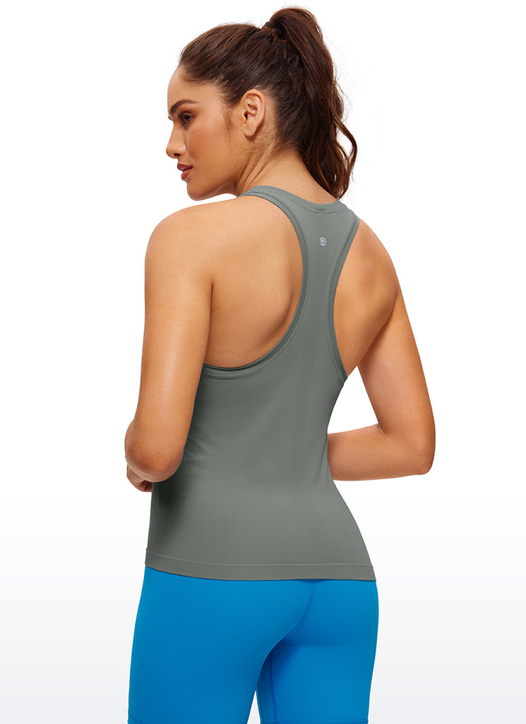 CRZ YOGA Women's Yoga Slim Fit Tops Seamless Workout Tank Scroop Neck Green Jade