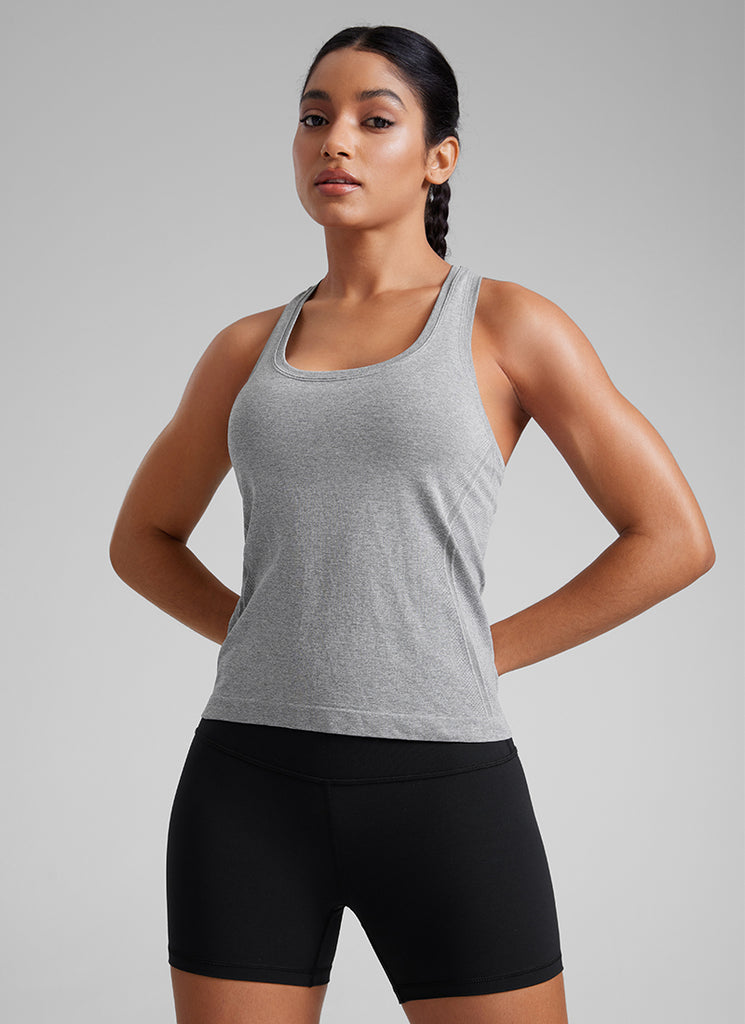 CRZ YOGA Women's Yoga Slim Fit Seamless Tank Crew Neck Racerback Slate Grey Marl