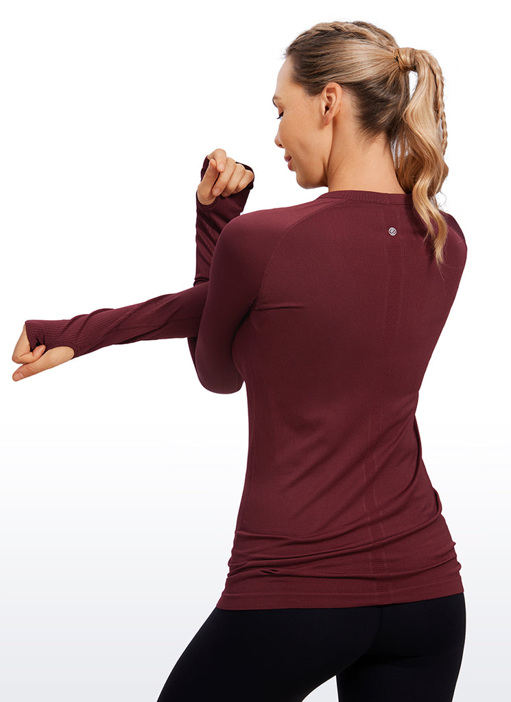 CRZ YOGA Women's Train Slim Fit Shirts Speedy Seamless Long Sleeves Red Revelry