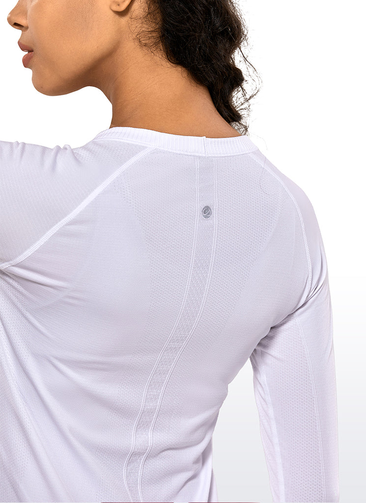 CRZ YOGA Women's Train Slim Fit Shirts Speedy Seamless Long Sleeves White