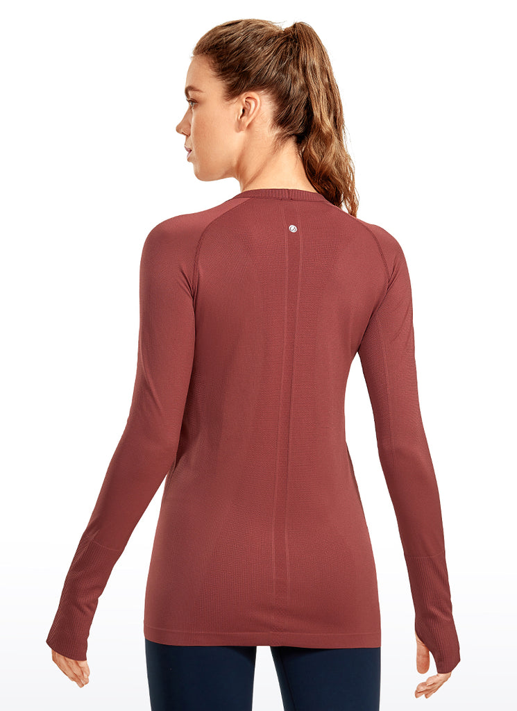 CRZ YOGA Women's Train Slim Fit Shirts Speedy Seamless Long Sleeves Noctilucence Red
