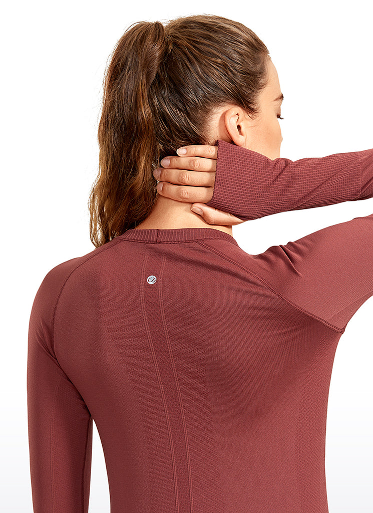 CRZ YOGA Women's Train Slim Fit Shirts Speedy Seamless Long Sleeves Noctilucence Red