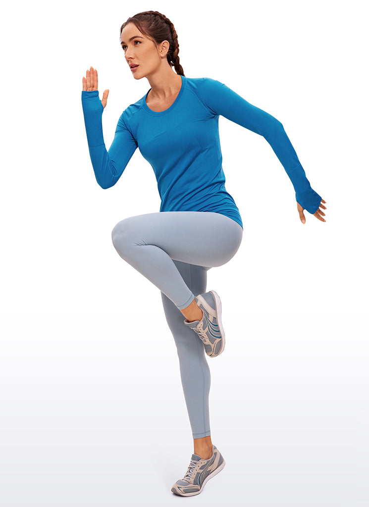 CRZ YOGA Women's Train Slim Fit Shirts Speedy Seamless Long Sleeves Super-sonic Blue