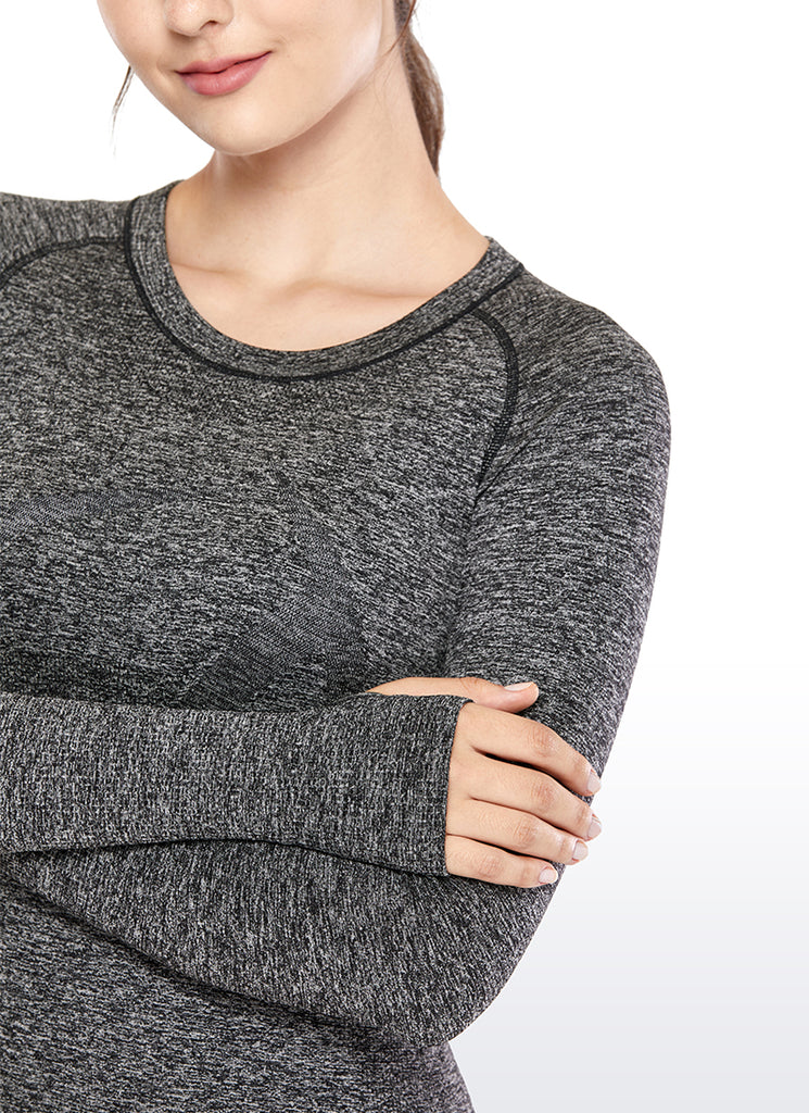 CRZ YOGA Women's Train Slim Fit Shirts Speedy Seamless Long Sleeves Snow Grey